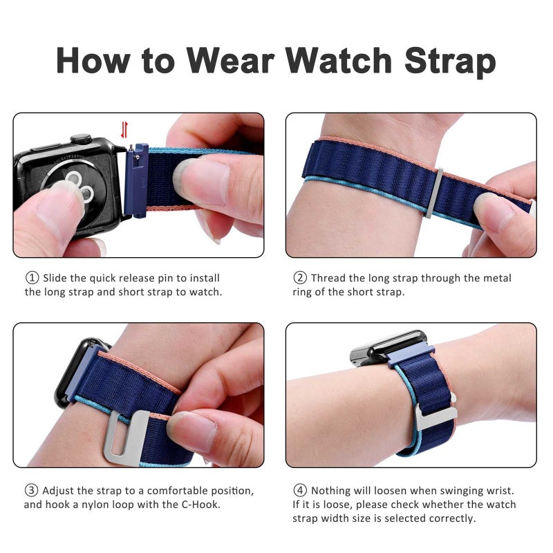 WOCCI 18mm Loop Nylon Watch Band, Adjustable Sport Strap, Silver Buckle (Navy Blue) - Image 5
