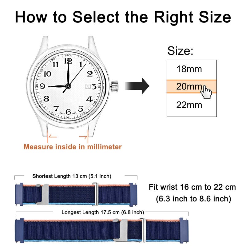 WOCCI 18mm Loop Nylon Watch Band, Adjustable Sport Strap, Silver Buckle (Navy Blue) - Image 4