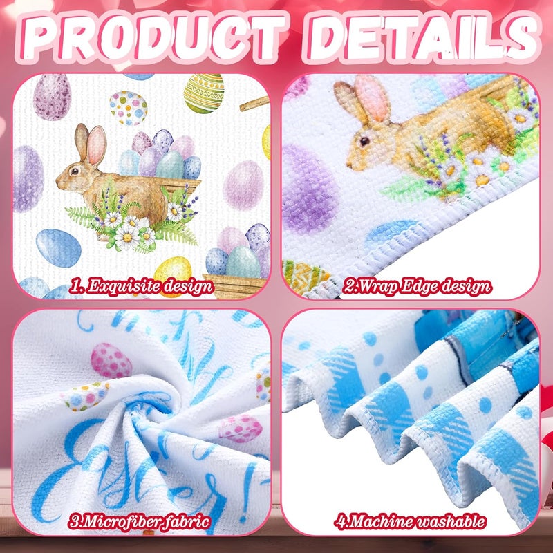 FuWeave 6 Pcs Valentines Day Kitchen Towel St Patricks Day Easter Hand Dishtowel Absorbent Heart Shamrock Egg Tea Towel for Kitchen Bathroom DecorFresh Color3 Festivals Style - Image 4