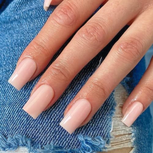 XCREANDO Baby Pink Nails Press ons Press on Nails Medium Square Glue on Nails Medium Length Short Acrylic Nails Glue on Medium Coffin Nails Fake Nails False Nails for Women Thick Solid Color Gel Nails 24Pcs - Image 3