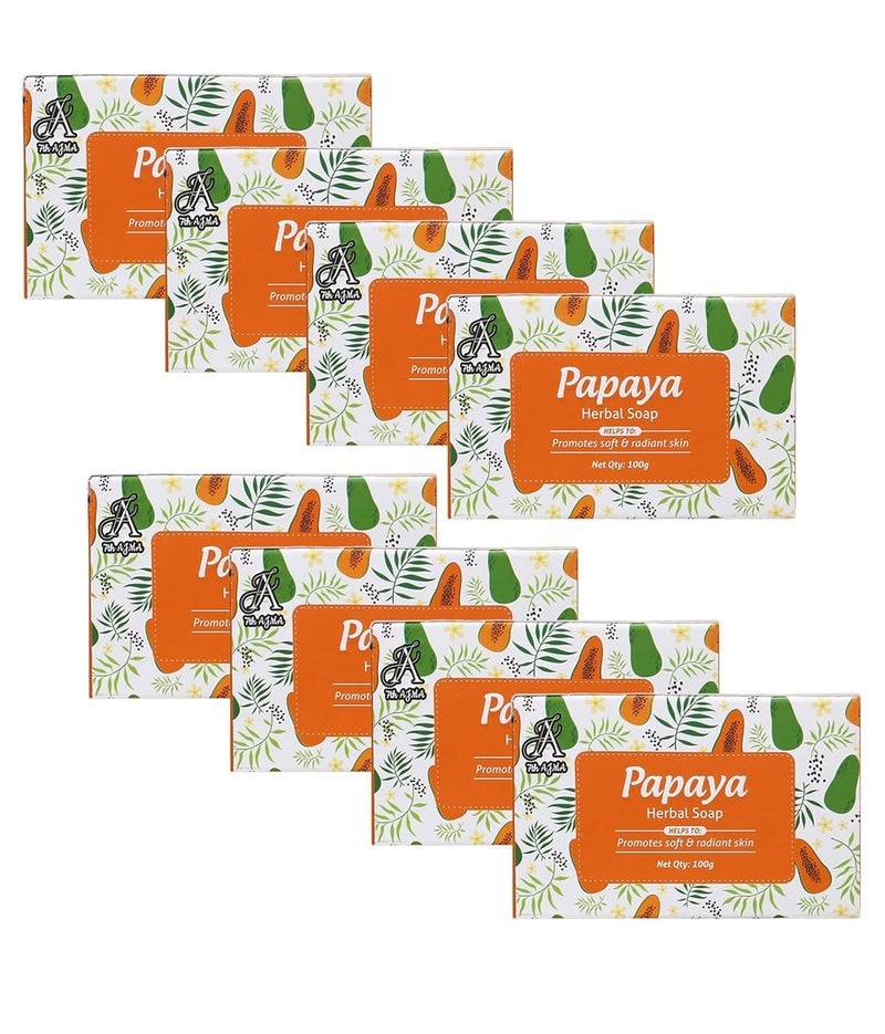 7TH AJMA Herbal Papaya Soap Natural Body Tan Removal Radiant Skin Soap Exfoliates Dead Skin for Glowing Complexion 100g Pack of 8 - Image 1