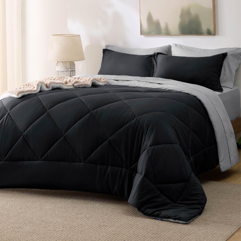 Bedsure Bedsure Twin Comforter Set  5 Pieces Reversible Black Bedding Twin Size Bed Set for All Seasons Bed in a Bag with Down Alternative Comforter Sheets Pillowcase  Sham 
