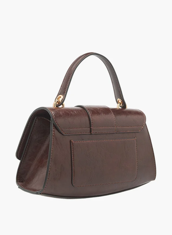 Le Confort Solid Satchel Bag with Detachable Strap and Button Closure