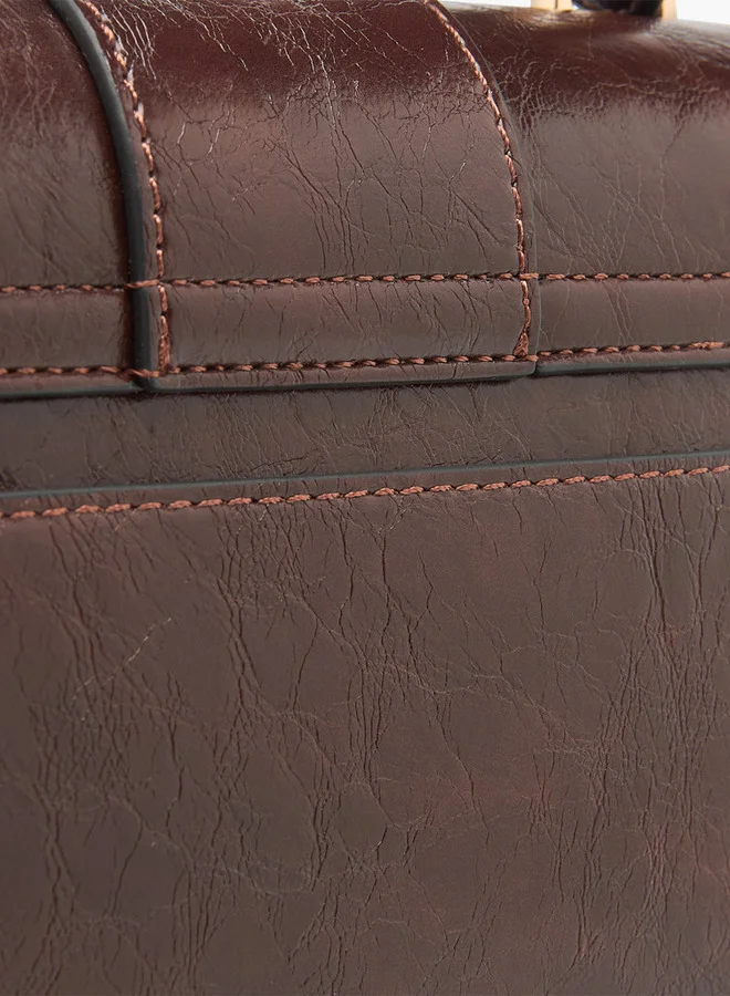 Le Confort Solid Satchel Bag with Detachable Strap and Button Closure