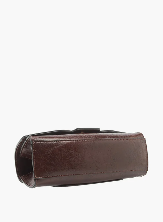 Le Confort Solid Satchel Bag with Detachable Strap and Button Closure