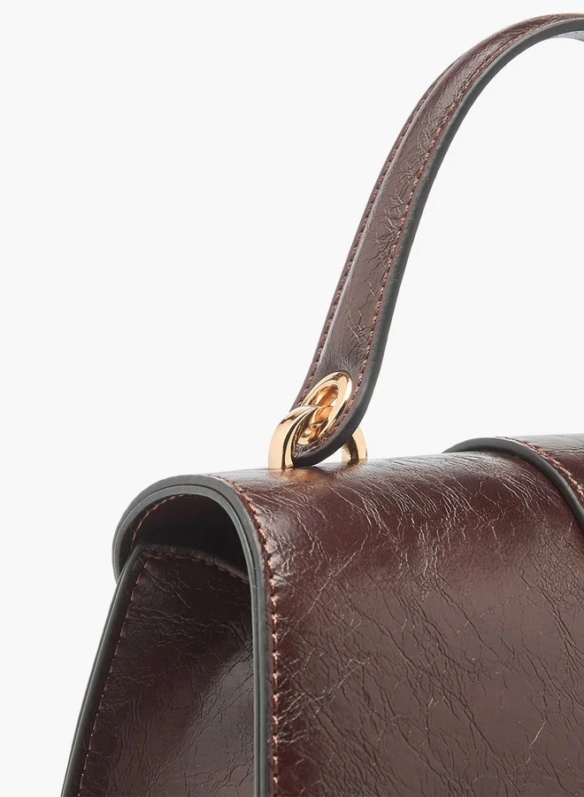 Le Confort Solid Satchel Bag with Detachable Strap and Button Closure