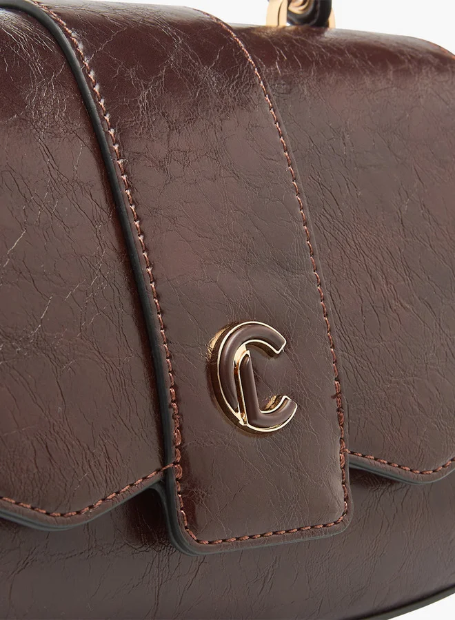 Le Confort Solid Satchel Bag with Detachable Strap and Button Closure