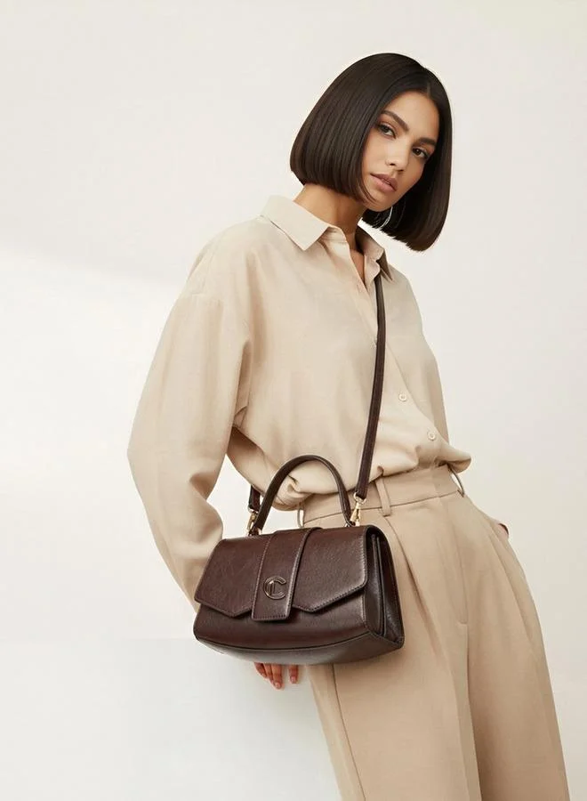 Le Confort  Solid Satchel Bag with Detachable Strap and Button Closure for Women | Best Price UAE
