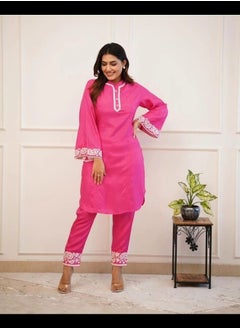 Generic Pure Rayon Pink Embroidery Cord Set  - Image 1
