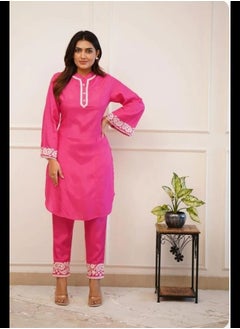 Generic Pure Rayon Pink Embroidery Cord Set  - Image 3