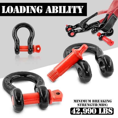 Jamiikury 5/8" D Ring Shackle with 3/4" Screw Pin, 3.25T Working Load Limit (WLL) / 19.5T (42,990 lb) Minimum Breaking Strength (MBS) for Tow Strap Winch, Off-Road Vehicle Recovery (Black/Red, 4 Pack) - Image 3