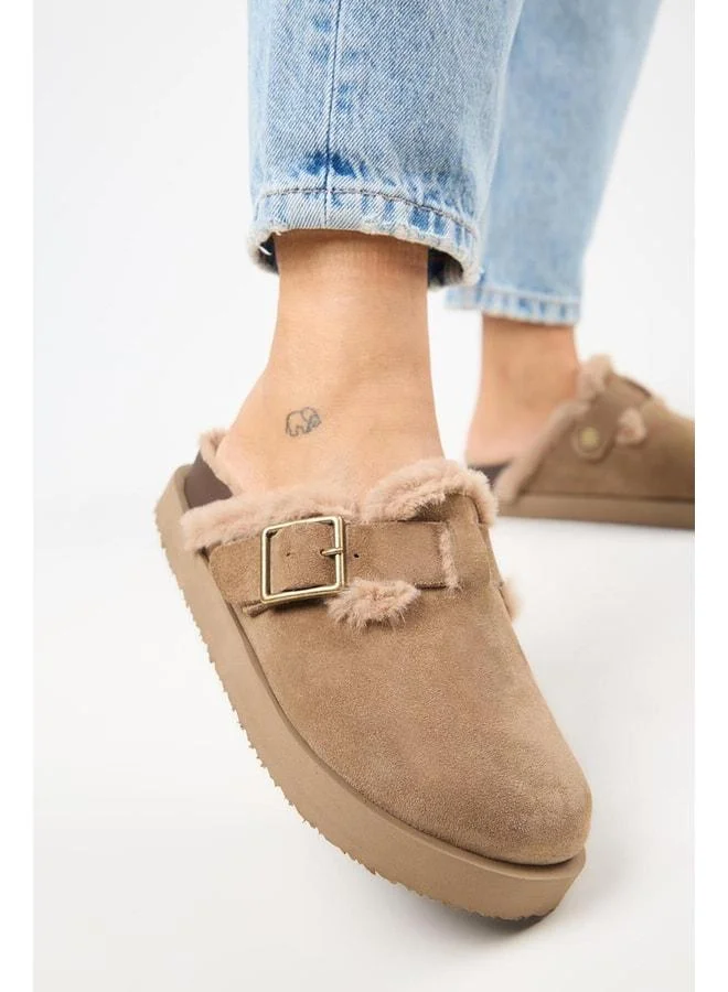 (Zeta 2 Fur Platform) Women's Real Leather Belt Buckle Sabo Vizon Slippers.