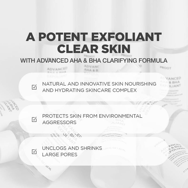 Proot AHA BHA Exfoliant | AHA BHA Exfoliant for Face | AHA BHA Peeling Solution for Face | AHA BHA Exfoliating Serum with High Concentrate of Salicylic Acid, Glycolic Acid and Hyaluronic Acid | AHA BHA Exfoliant for Face with Natural and Innovative Skin Rejuvenating Complex | Exfoliate for Face with AHA & BHA Concentrate | AHA BHA Exfoliant for All Skin Type | Facial Exfoliator with Natural Ingredients | 1.69 fl oz 50 ml - Image 4