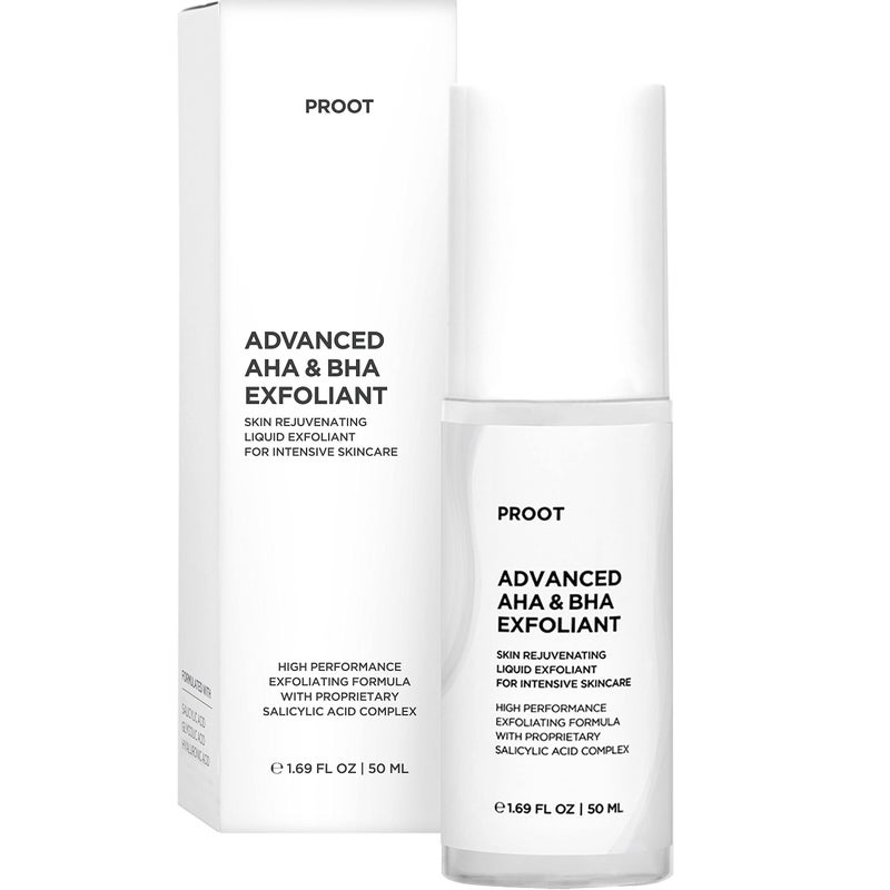 Proot AHA BHA Exfoliant | AHA BHA Exfoliant for Face | AHA BHA Peeling Solution for Face | AHA BHA Exfoliating Serum with High Concentrate of Salicylic Acid, Glycolic Acid and Hyaluronic Acid | AHA BHA Exfoliant for Face with Natural and Innovative Skin Rejuvenating Complex | Exfoliate for Face with AHA & BHA Concentrate | AHA BHA Exfoliant for All Skin Type | Facial Exfoliator with Natural Ingredients | 1.69 fl oz 50 ml - Image 1