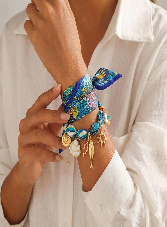 WOWORAMA Colorful Scarf Necklaces for Women Summer Bandana Necklace with Sea Shell Fish Charm Necklaces Boho Beach Seashell Necklace Vacation Jewelry - Image 3