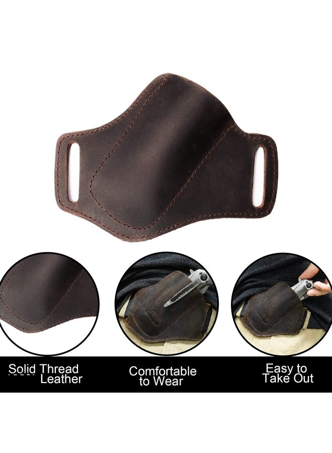 Handmade Leather Pocket Knife Sheath for Belt,Belt Folding,Cross Draw Left Side Carry Open Top(BROWN) - Image 2