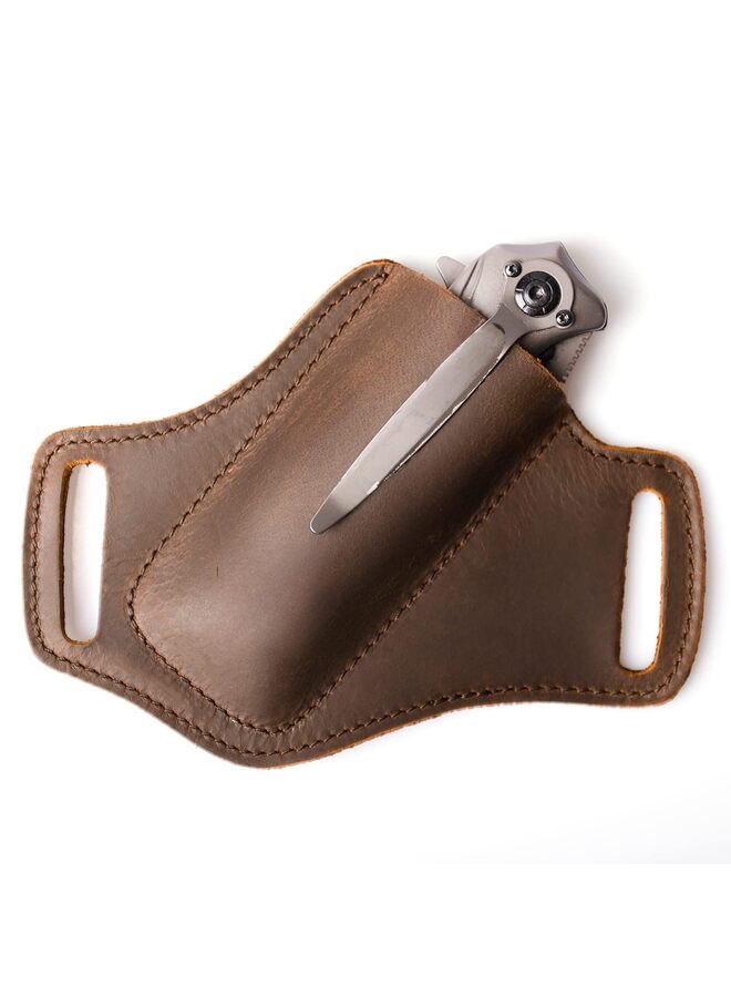 Handmade Leather Pocket Knife Sheath for Belt,Belt Folding,Cross Draw Left Side Carry Open Top(BROWN) - Image 1