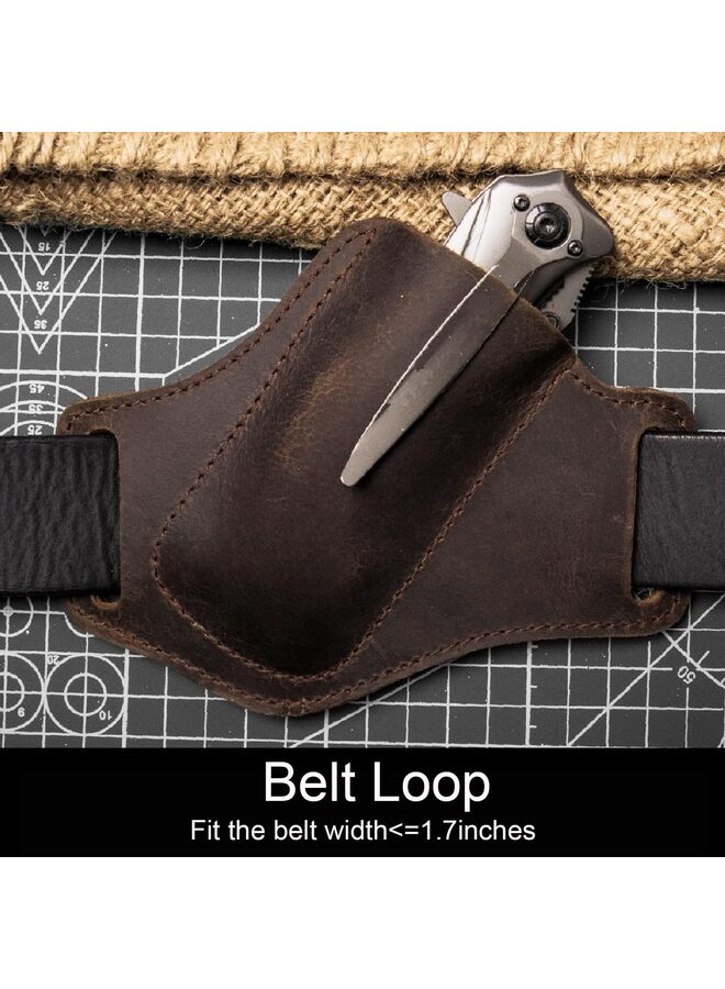 Handmade Leather Pocket Knife Sheath for Belt,Belt Folding,Cross Draw Left Side Carry Open Top(BROWN) - Image 4
