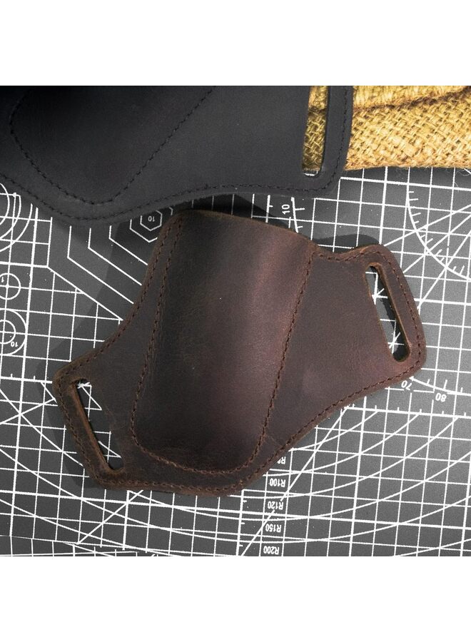 Handmade Leather Pocket Knife Sheath for Belt,Belt Folding,Cross Draw Left Side Carry Open Top(BROWN) - Image 5