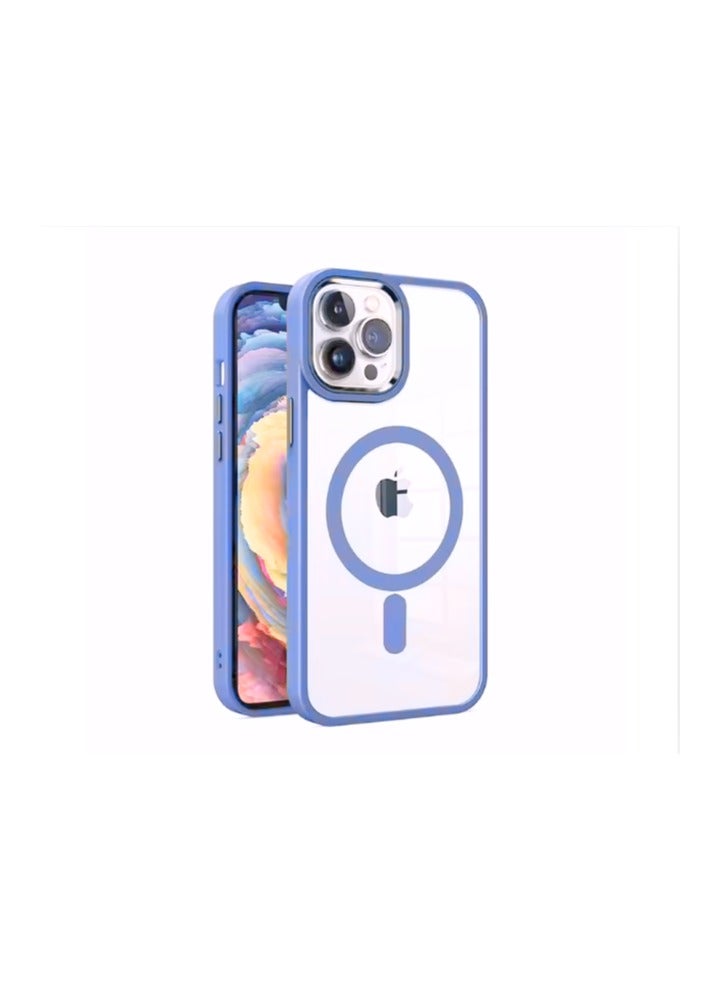I Phone 15 Pro Clear transparent Magnetic Case, Cover,  with baby blue color edges, Wireless Charging, Scratch & Yellowing Resistant, Drop Protection (TPU and silicone)