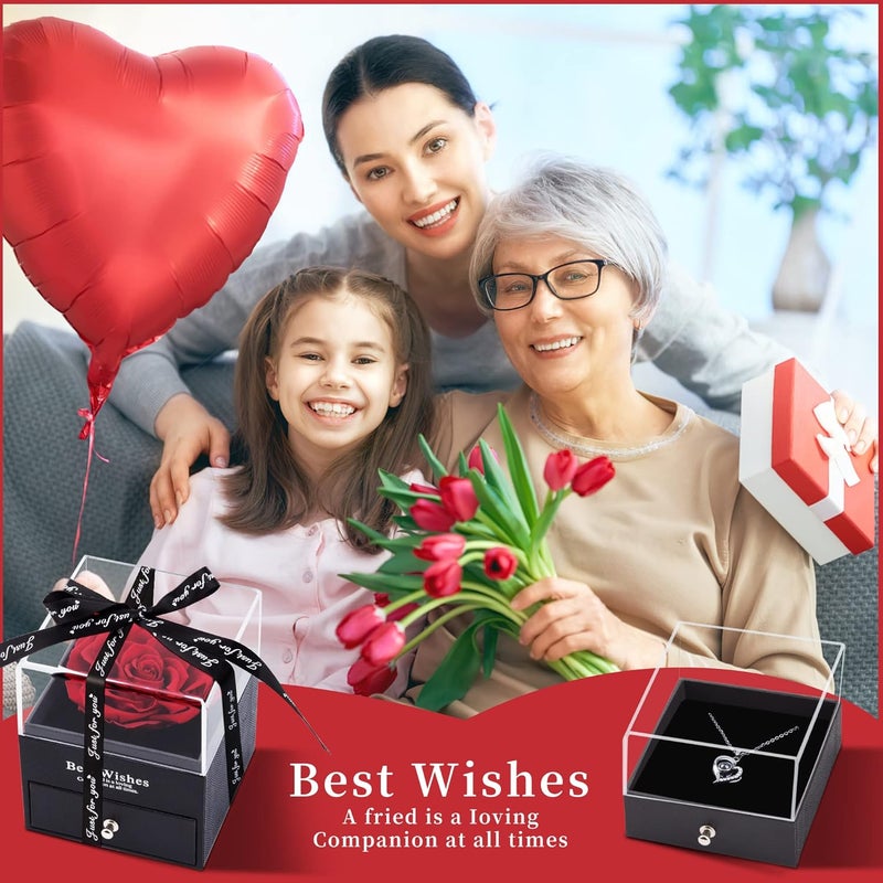 MOKOQI MOKOQI Preserved Rose Flower Gifts for Women Red Real Rose with Heart Necklace Eternal Flowers Rose Gifts for Mom Wife on Mothers Day Birthday  - Image 5