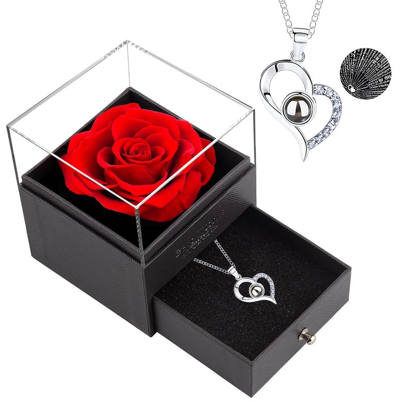 MOKOQI MOKOQI Preserved Rose Flower Gifts for Women Red Real Rose with Heart Necklace Eternal Flowers Rose Gifts for Mom Wife on Mothers Day Birthday  - Image 1