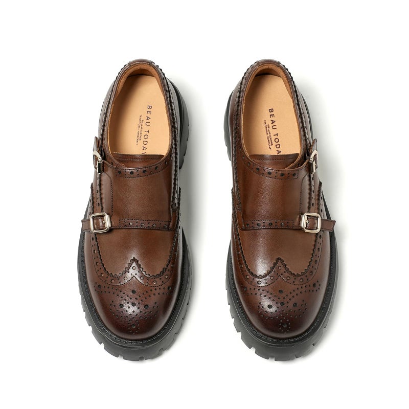 BEAU TODAY Chunky Loafers for Women, Womenâ€™s Leather Platform Loafers, Lug Sole Tassel Slip On Loafers Shoes Brogues Wingtip Casual Business Shoes Comfortable Dressy Coffee 10 - Image 1