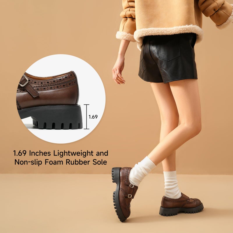 BEAU TODAY Chunky Loafers for Women, Womenâ€™s Leather Platform Loafers, Lug Sole Tassel Slip On Loafers Shoes Brogues Wingtip Casual Business Shoes Comfortable Dressy Coffee 10 - Image 3