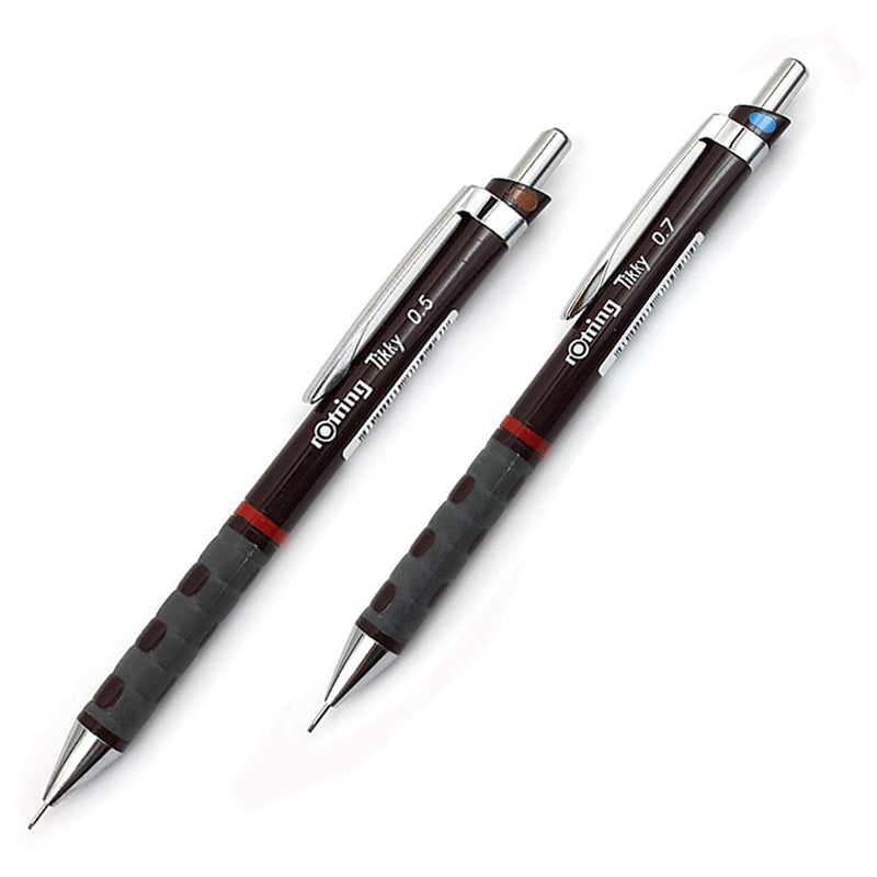 Rotring Rotring Tikky Burgundy Mechanical Pencil With 05 mm 07 mm Lead of HB Grade Mini Eraser Push Mechanism 2 Pieces 