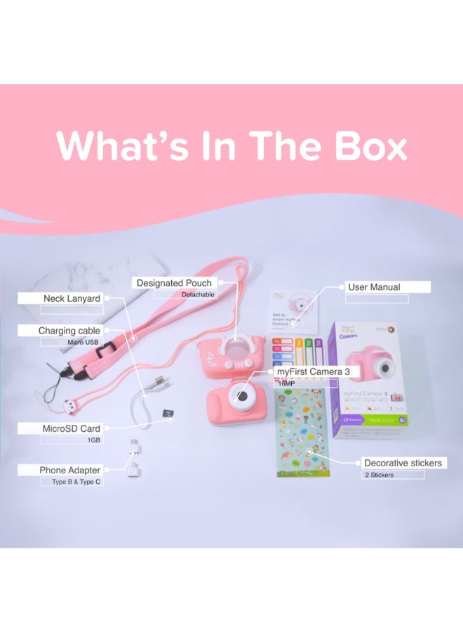 myFirst Camera 3 | Kid's HD Digital Camera w/ Shock-proof case, Dual Lens 5MP/12MP/16MP, 1080P HD Video Recording, 2.0" Color Display w/ ShockProof Case, Portable & Easy to Use - Pink - Image 5