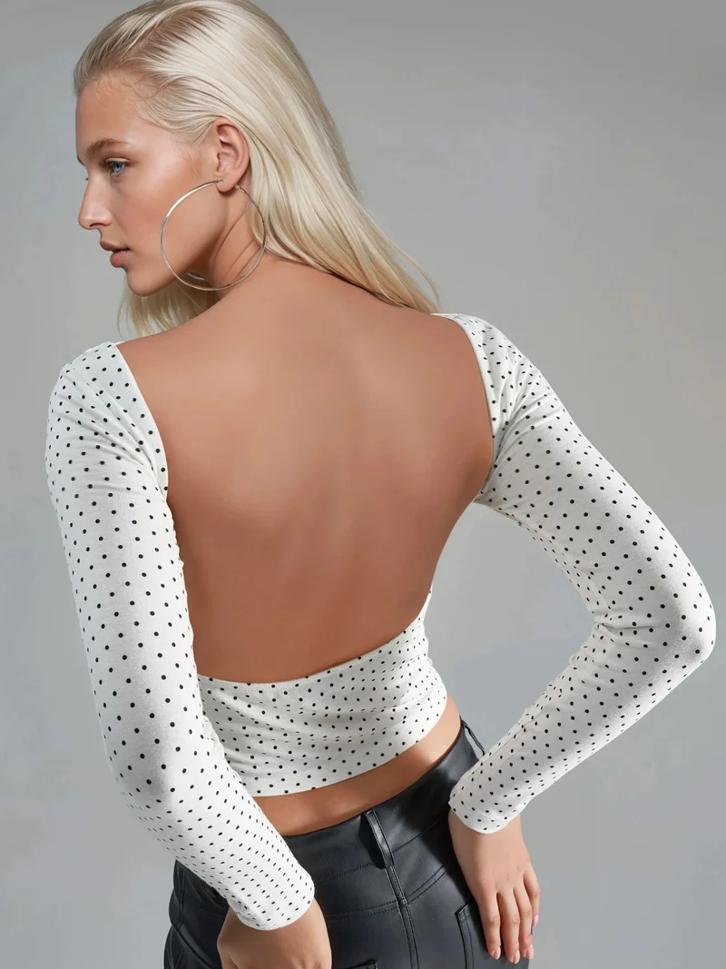Busem BUSEM Polka Dot Slim Fit Crop Blouse with Back Detail