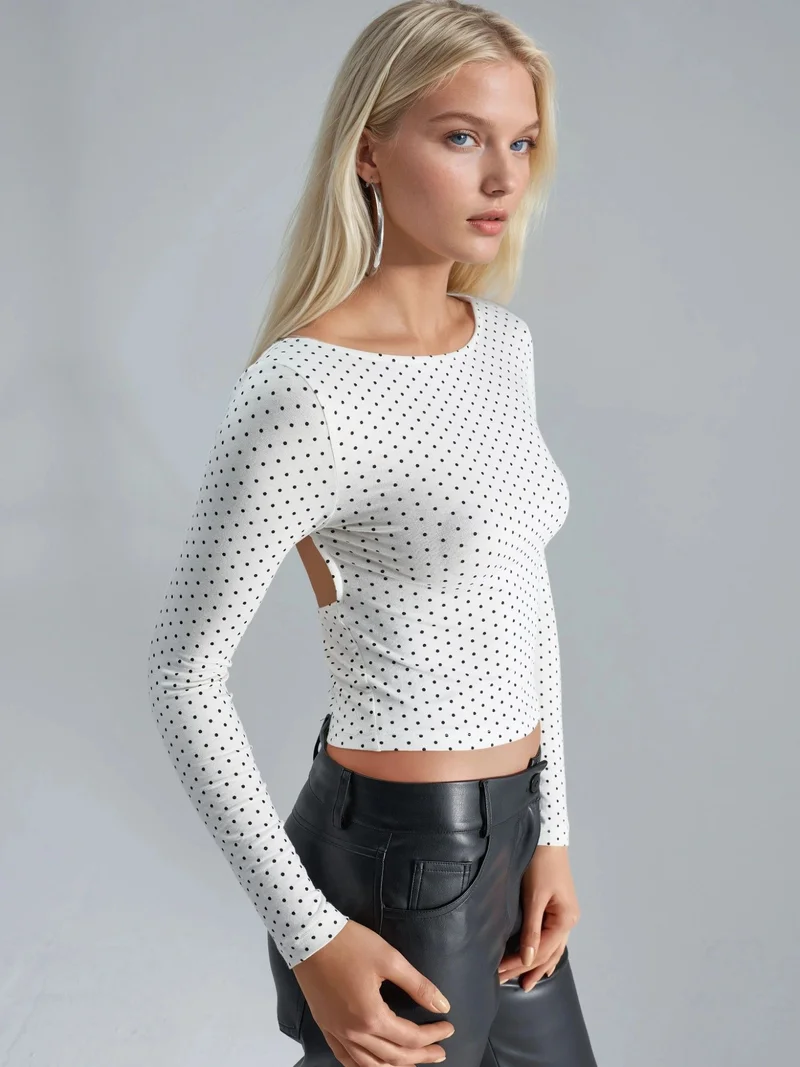 Busem BUSEM Polka Dot Slim Fit Crop Blouse with Back Detail