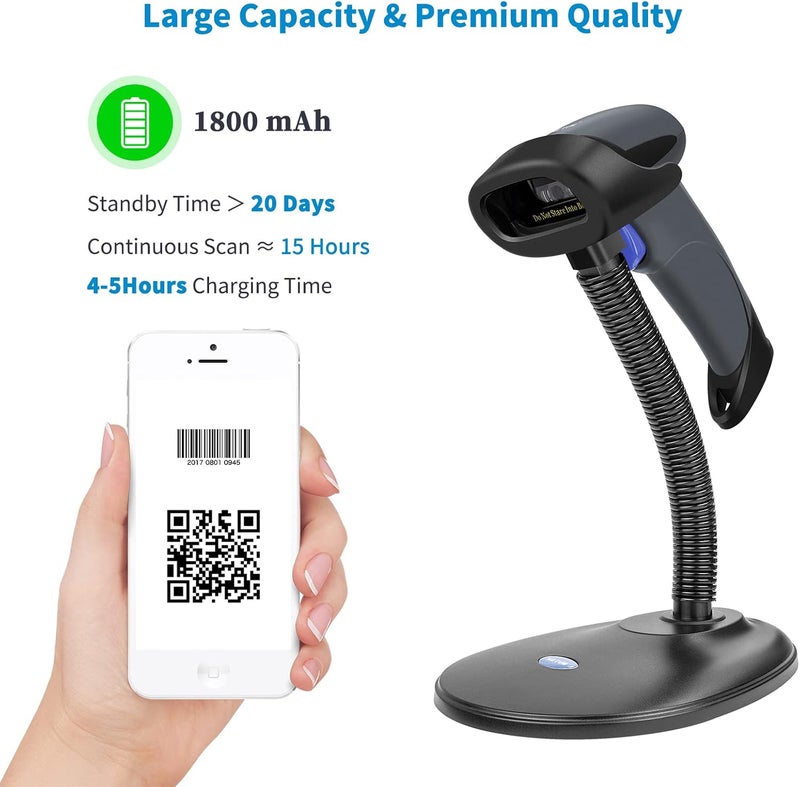 NETUM Wireless 2D QR Barcode Scanner Bluetooth with Stand, 3 in 1 Automatic Bar Code Imager Reader Handhold Scanner Gun Compatible for Laptops, Computers, Cashier, POS -M8S - Image 3