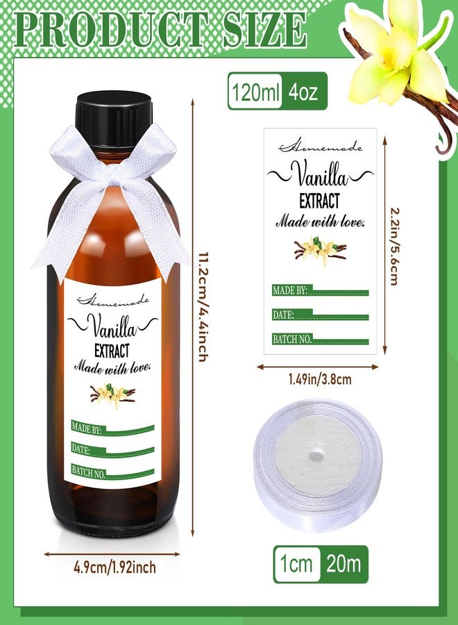 Uiifan مجموعة من 12 زجاجة زجاجية كهرمانية اللون من Uiifan مع أغطية و12 ملصقًا لخلاصة الفانيليا مع لفة واحدة من الشريط الأبيض، زجاجات بوسطن دائرية لشراب محلي الصنع، هدية عيد الميلاد، علبة تخزين طعام زجاجية (4 أونصة) - Image 2