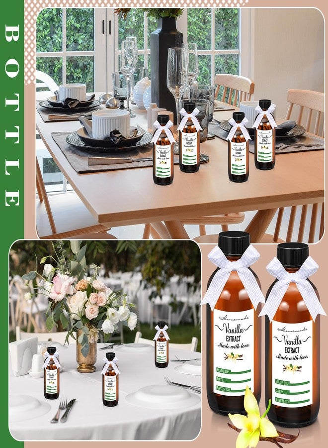 Uiifan مجموعة من 12 زجاجة زجاجية كهرمانية اللون من Uiifan مع أغطية و12 ملصقًا لخلاصة الفانيليا مع لفة واحدة من الشريط الأبيض، زجاجات بوسطن دائرية لشراب محلي الصنع، هدية عيد الميلاد، علبة تخزين طعام زجاجية (4 أونصة) - Image 4