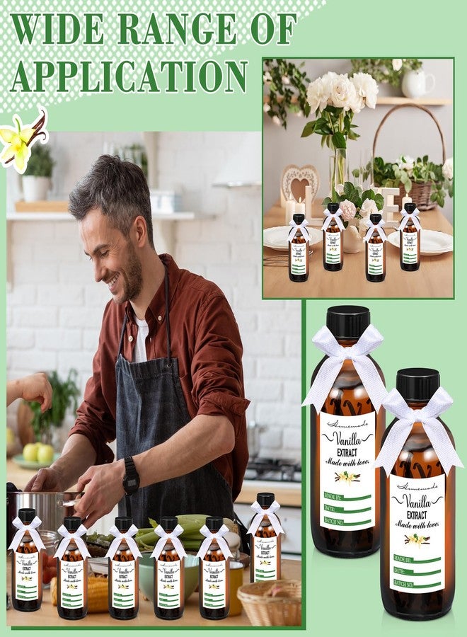 Uiifan مجموعة من 12 زجاجة زجاجية كهرمانية اللون من Uiifan مع أغطية و12 ملصقًا لخلاصة الفانيليا مع لفة واحدة من الشريط الأبيض، زجاجات بوسطن دائرية لشراب محلي الصنع، هدية عيد الميلاد، علبة تخزين طعام زجاجية (4 أونصة) - Image 3