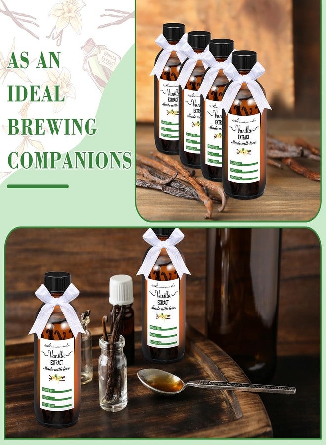 Uiifan مجموعة من 12 زجاجة زجاجية كهرمانية اللون من Uiifan مع أغطية و12 ملصقًا لخلاصة الفانيليا مع لفة واحدة من الشريط الأبيض، زجاجات بوسطن دائرية لشراب محلي الصنع، هدية عيد الميلاد، علبة تخزين طعام زجاجية (4 أونصة) - Image 5