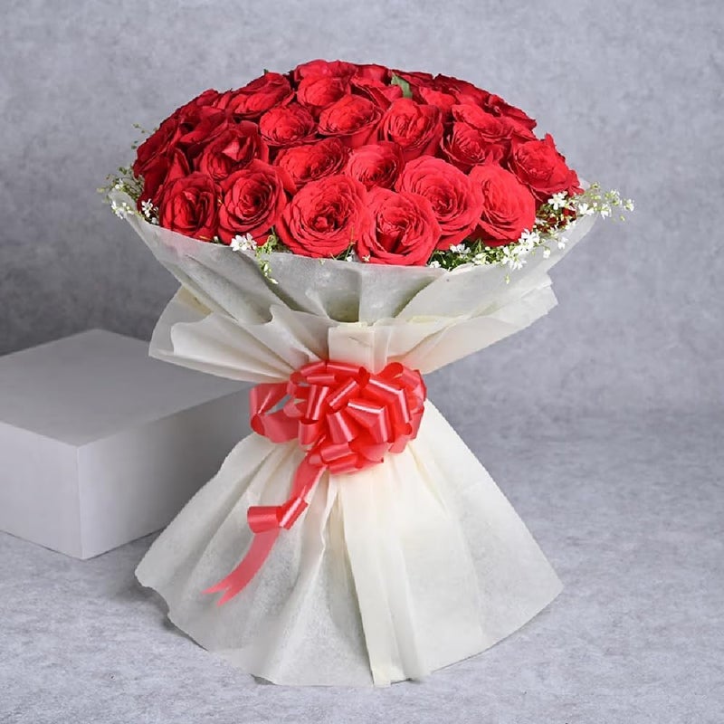 Floweraura FlowerAura Fresh Live Flower Bouquet of 50 Red Roses Flowers For Birthday Gift Anniversary Gift Wedding Gift Congratulations Gift Gift For Special Occasions Same Day Delivery  - Image 3