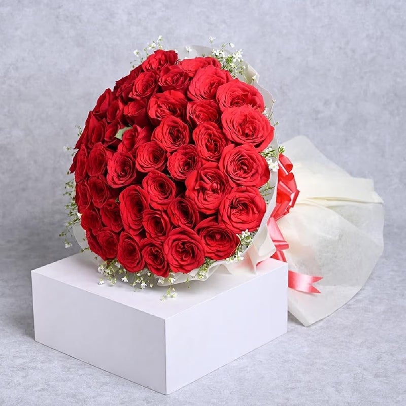 Floweraura FlowerAura Fresh Live Flower Bouquet of 50 Red Roses Flowers For Birthday Gift Anniversary Gift Wedding Gift Congratulations Gift Gift For Special Occasions Same Day Delivery  - Image 2
