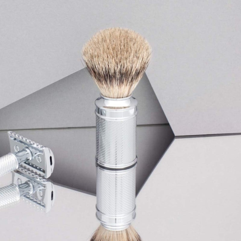 MHLE Traditional Chrome Silvertip Badger Shaving Brush - Image 2