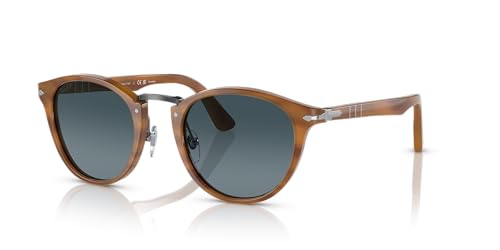 Persol PO3108S Round Sunglasses, Striped Brown/Blue Gradient Polarized, 49 mm - Image 1