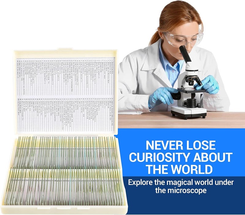 USCAMEL 100 Prepared Microscope Slides with Specimens for Kids Adults - Bacterium, Fungus, Human Tissues, Mitosis, Plants, Insects, Animals Cells Samples for Biological Science Lab, School Students - Image 3
