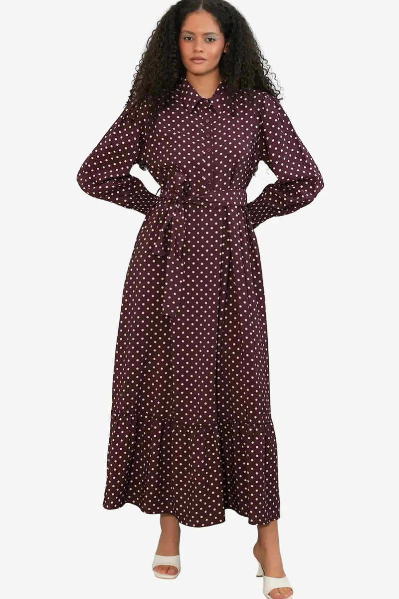 Big Dart Mauve Purple BDART Paisley Belted Midi Shirt Dress for Women | Best Price UAE