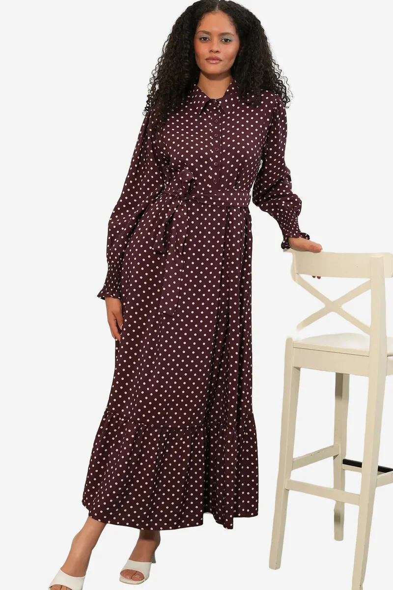 Big Dart Mauve Purple BDART Paisley Belted Midi Shirt Dress for Women | Best Price UAE