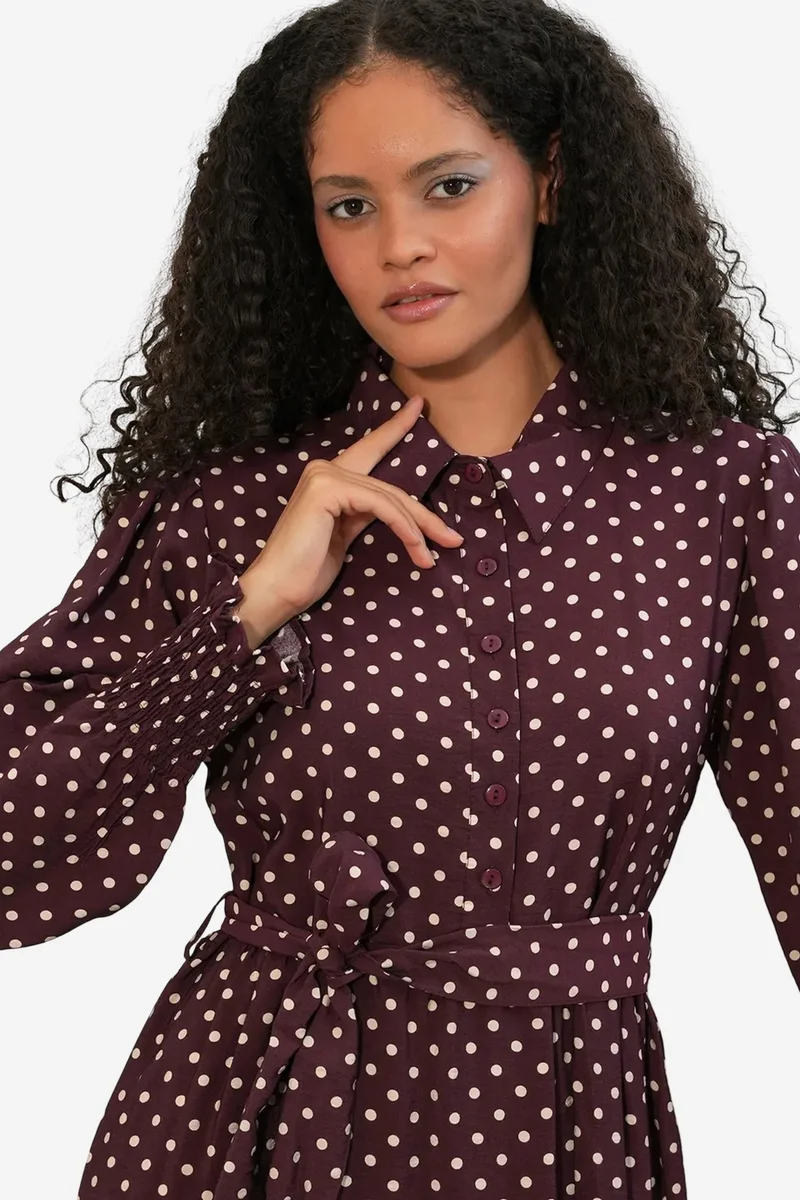 Big Dart Mauve Purple BDART Paisley Belted Midi Shirt Dress for Women | Best Price UAE