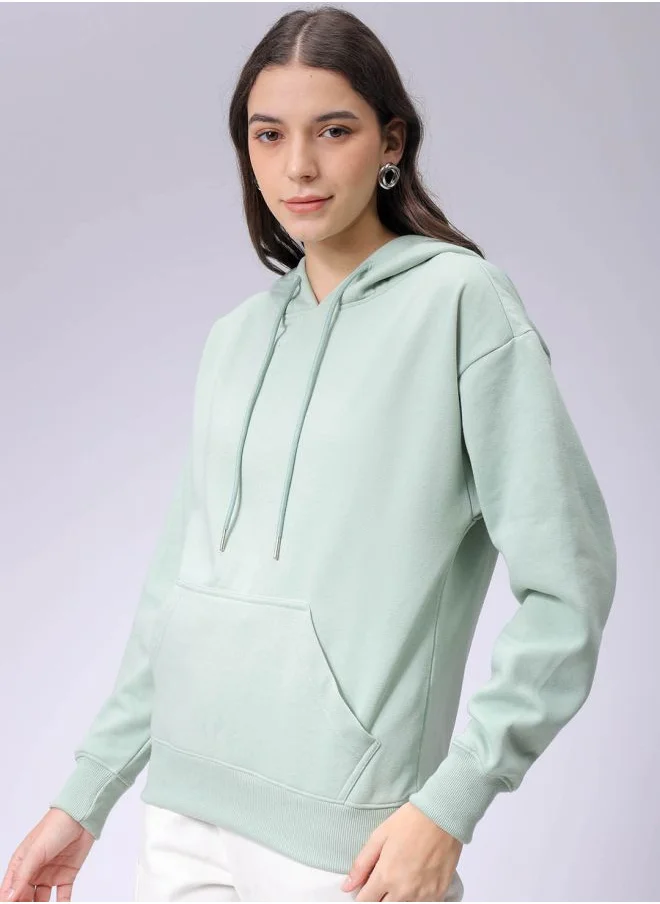 مرفوعة Women Boxy Fit Graphic Print Hooded Sweatshirt