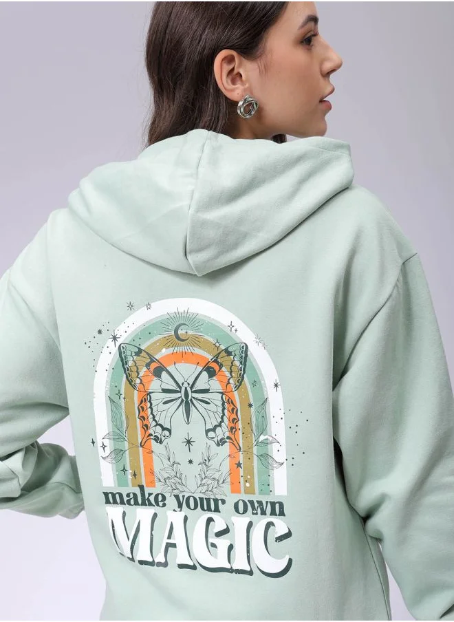 مرفوعة Women Boxy Fit Graphic Print Hooded Sweatshirt