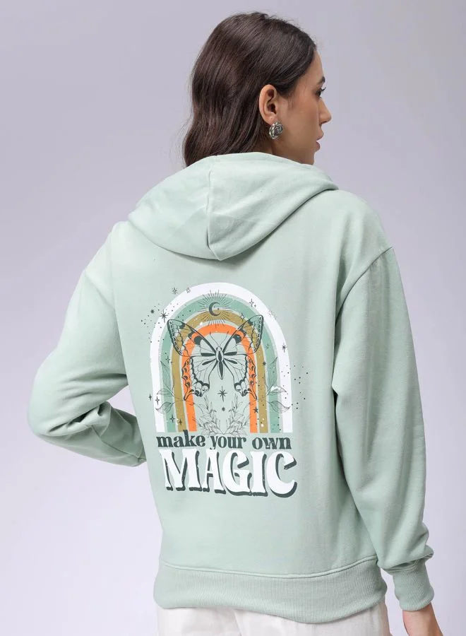 مرفوعة Women Boxy Fit Graphic Print Hooded Sweatshirt