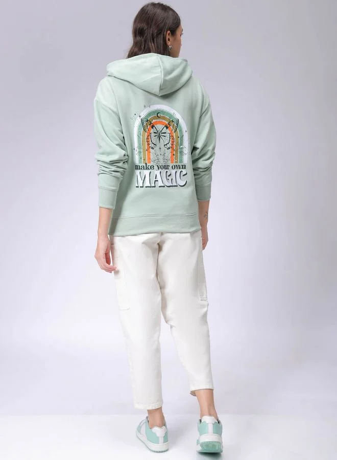 مرفوعة Women Boxy Fit Graphic Print Hooded Sweatshirt