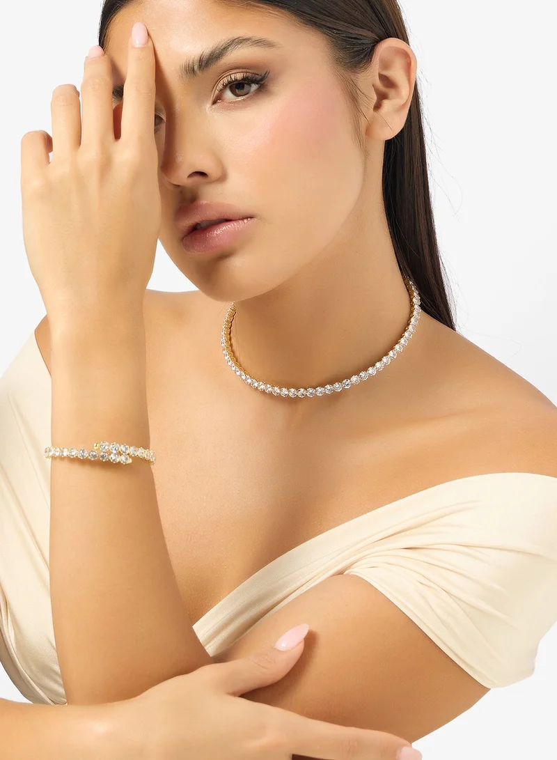 Diamonte Choker And Bracelet Set Gold